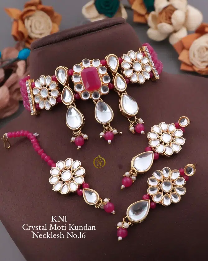 KN 12 designer Kundan Crystal Moti Necklace Set Wholesale Price In Surat
